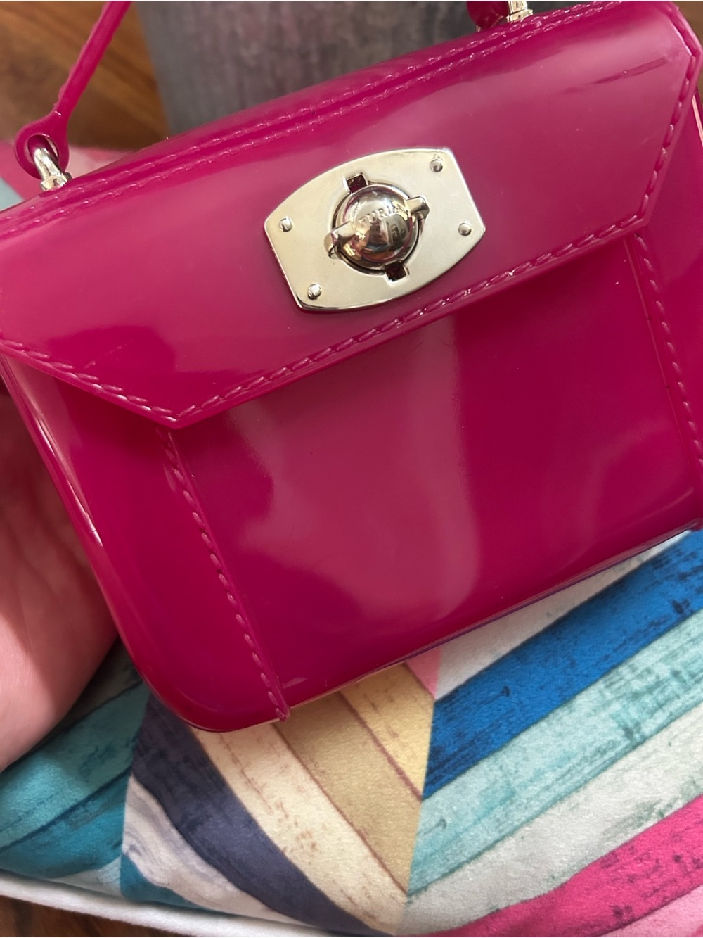 Furla Hot Pink Jelly Mini Top-Handle Bag with Gold Hardware - Picture 5 of 9